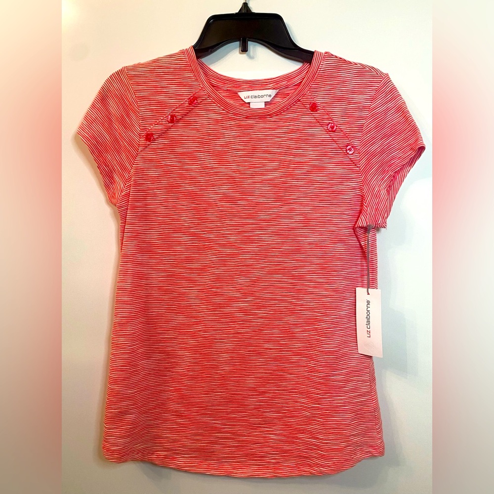 NWT. Liz Claiborne Women’s Red & White Striped Shirt. Size XS.